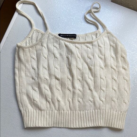 Brandy Melville Cream Cable Knit Tank Top - ONE SIZE - Worn Once - Cropped Tank - Picture 1 of 2
